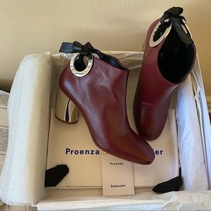 Proenza Schouler 39 Curved Heel Burgundy Brown Red Comfortable Ankle Booties
